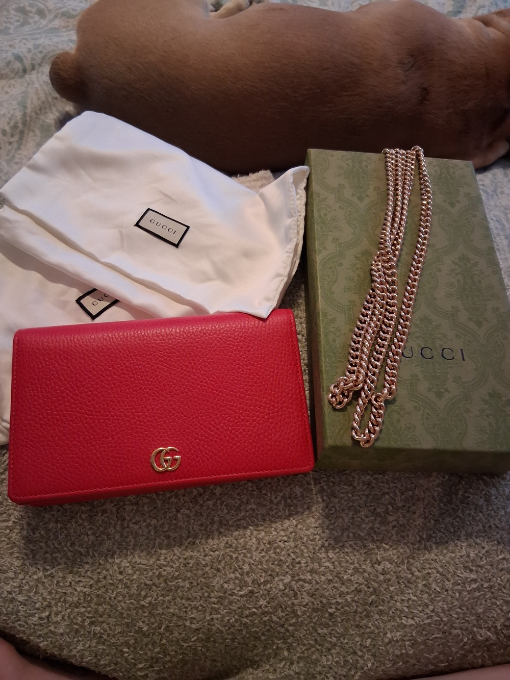 Gucci Hot Pink GG Marmont Leather Wallet on Chain - Picture 3 of 9
